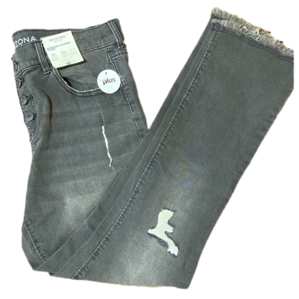 Arizona High Rise Cropped‎ Flare Distressed Black Jeans NWT Size 16 1/2 Plus